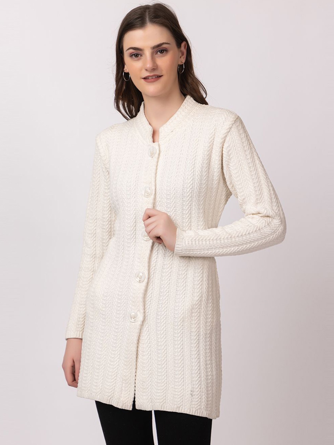 

TWENTY ME Women Cable Knit Longline Button Closure Cardigan Sweaters, White