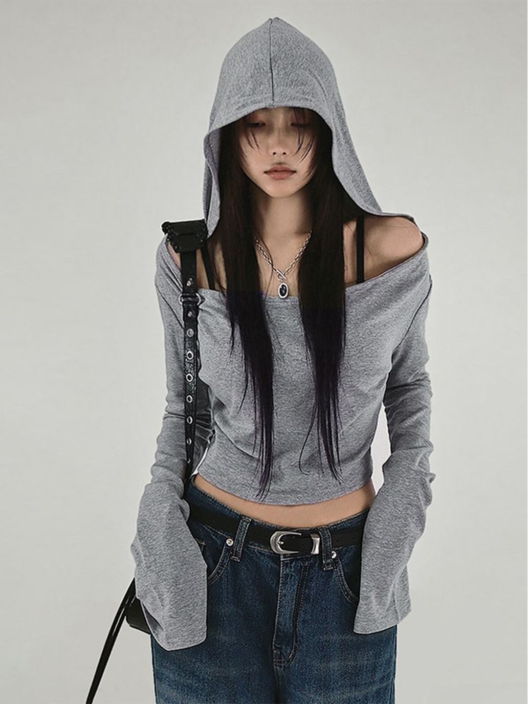 

LULU & SKY Hooded Cotton Full Sleeve Top, Grey