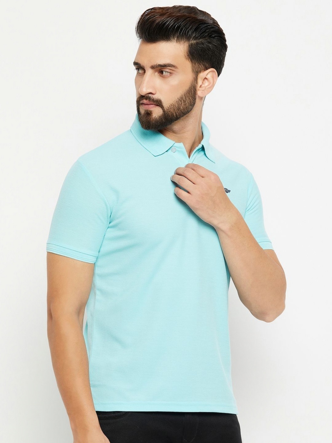 

GET GOLF Men Solid Polo Collar Cotton T-shirt, Turquoise blue