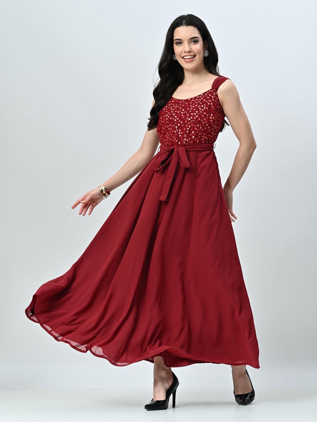 

BAESD Women Embellished Sequined Maxi Dress, Red