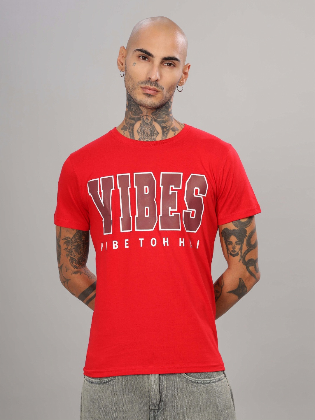 

TOMHIDDLE Men Graphic Printed Round Neck Cotton T-shirt, Red