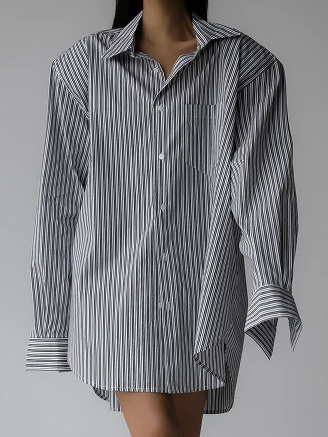 

LULU & SKY Women Spread Collar Vertical Striped Relaxed Fit Casual Shirt, White