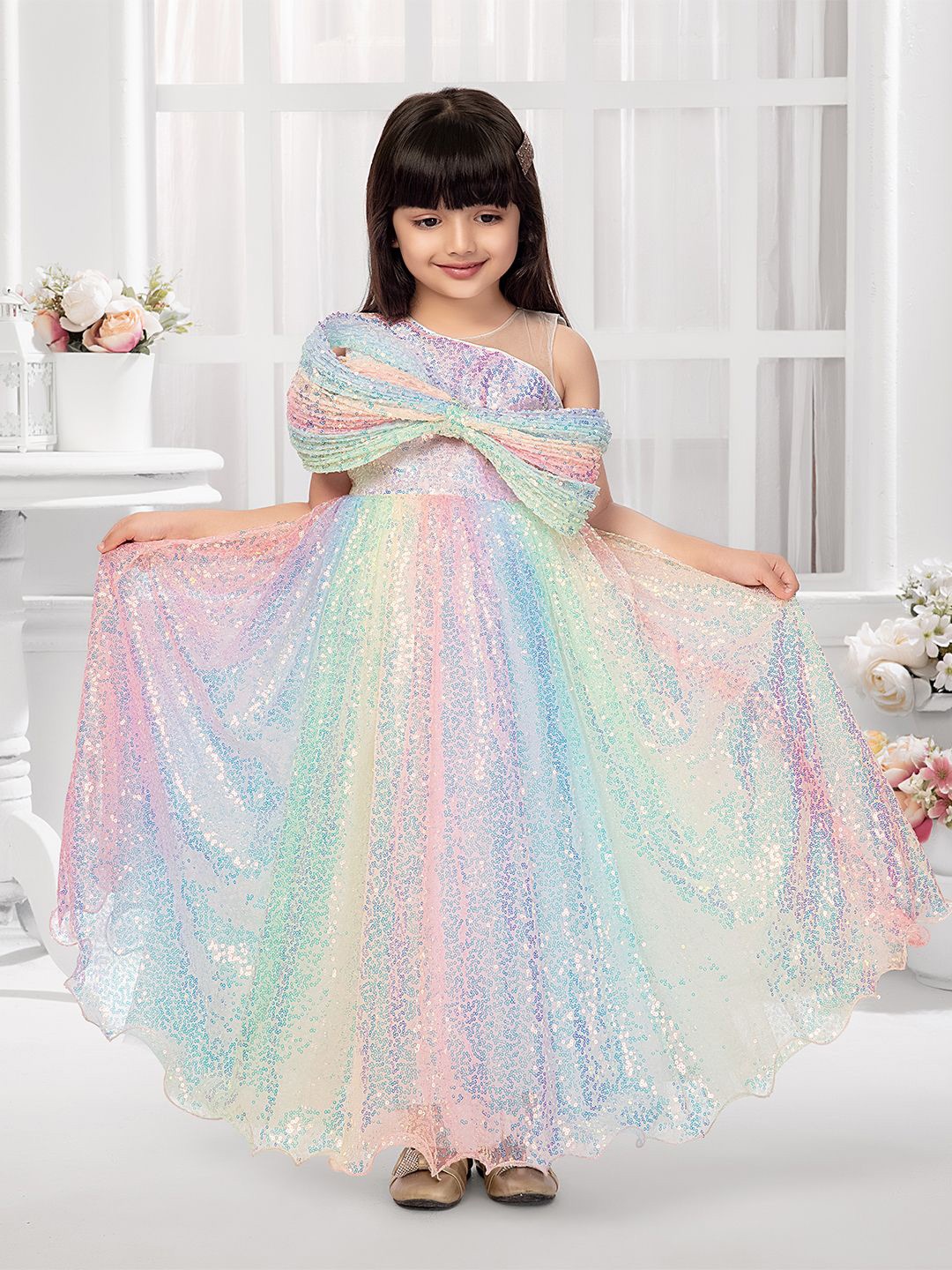 

Tiny Kingdom Girls Embellished Net Fit & Flare Dress, Green