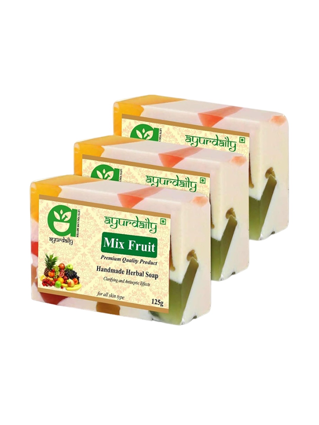 

Ayurdaily Set Of 3 Natural Mix Fruit Pure Glycerin Soaps - 125 g Each, Cream
