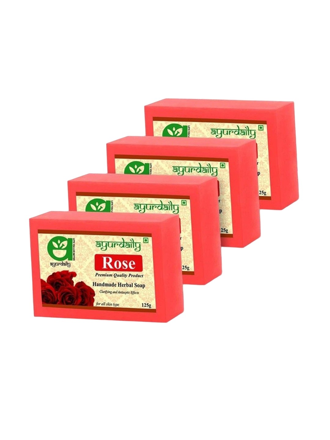 

Ayurdaily Set of 4 Natural Rose Petal Herbal Bath Soap - 125 g Each, White