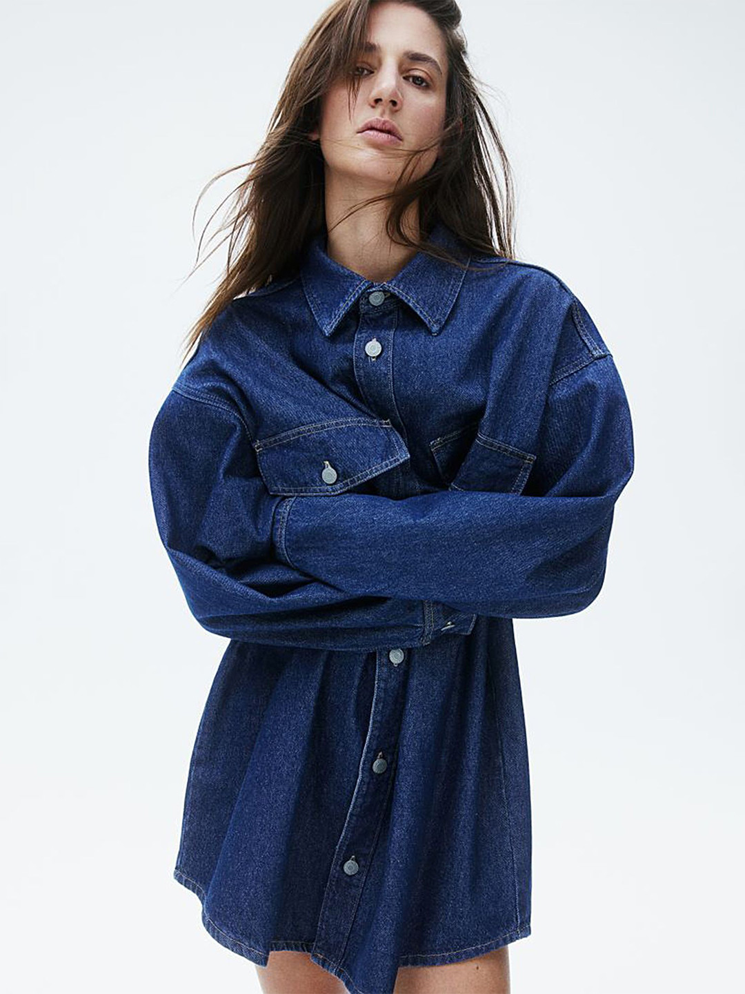 

LULU & SKY Women Spread Collar Solid Cotton Relaxed Fit Casual Shirt, Blue