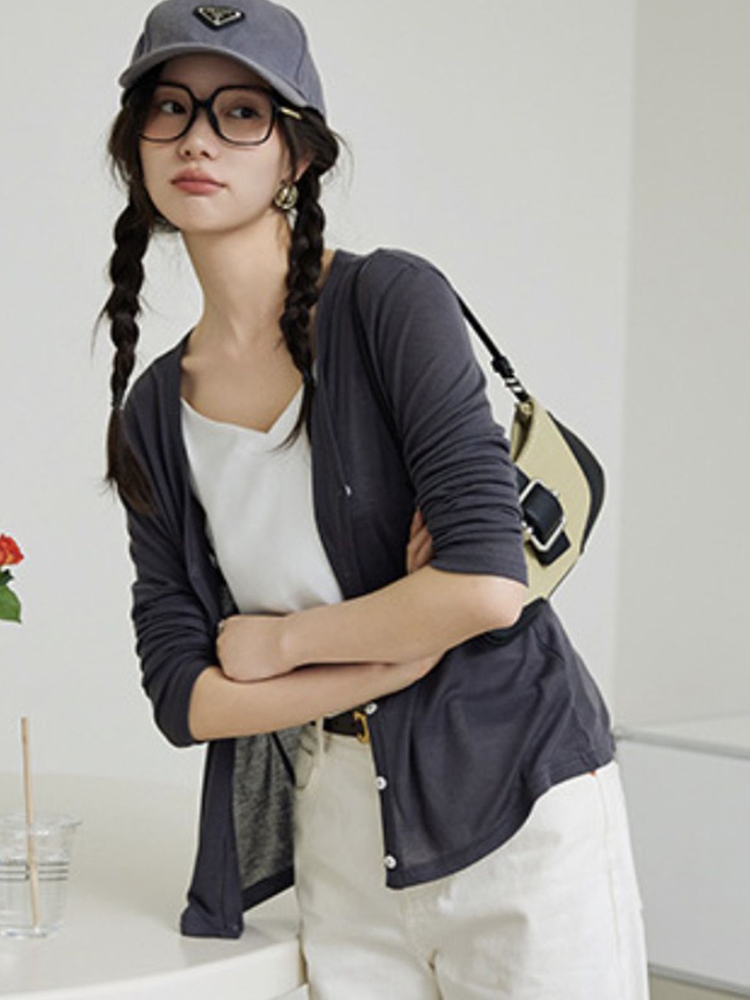 

LULU & SKY Women Front-Open Sweater, Grey