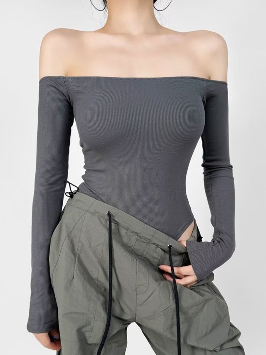 

LULU & SKY Off-Shoulder Bardot Top, Grey