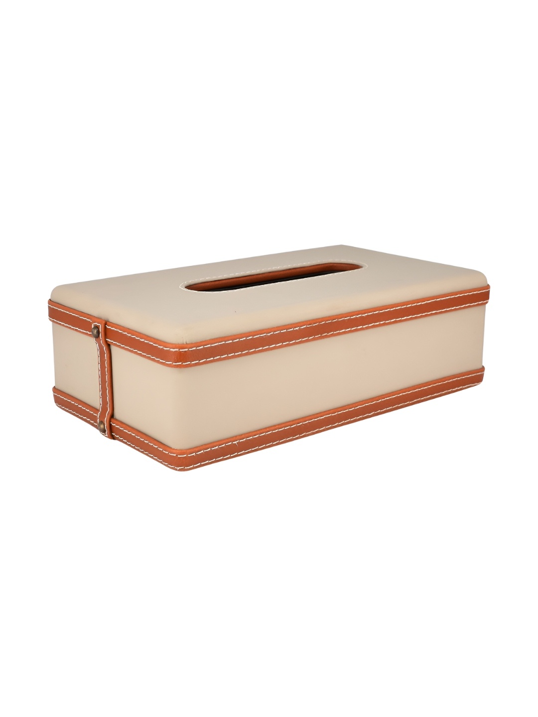 

Premsons White & Orange Colored Leather Tissue Holder