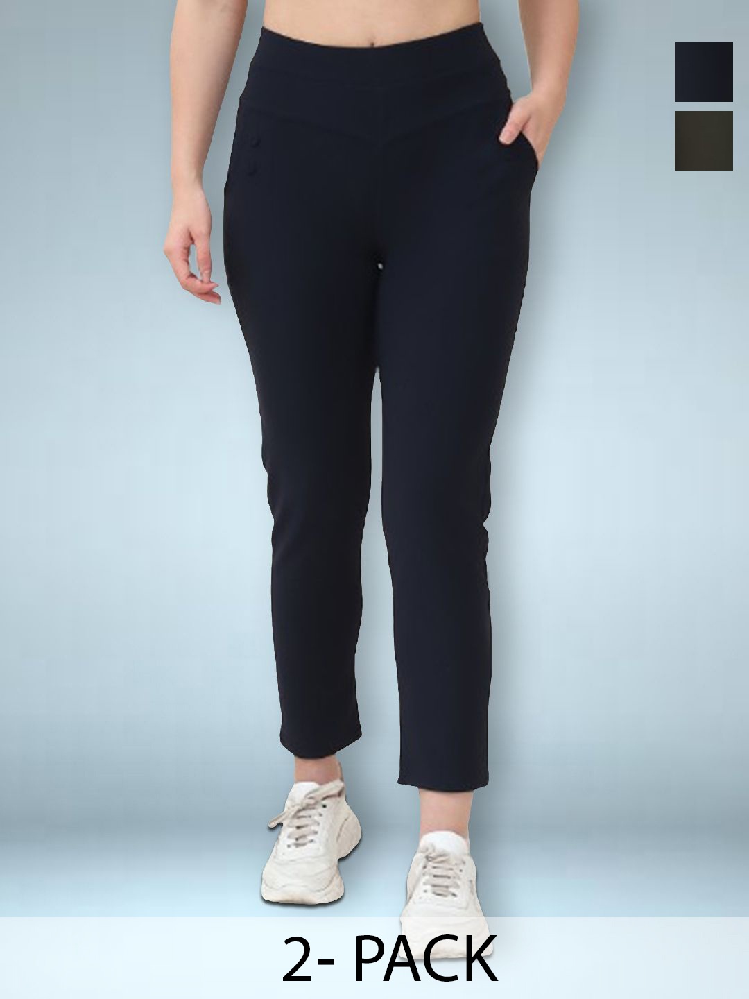 

Jinfo Women Pack of 2 Skinny Fit Jeggings, Navy blue