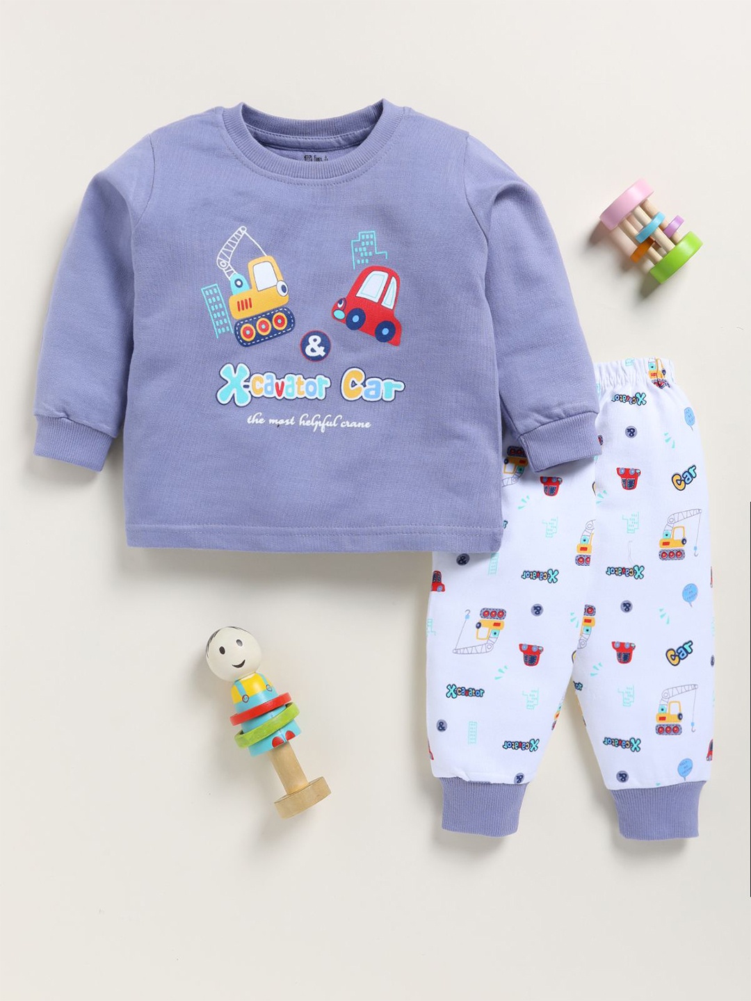 

Redden Kids Printed Round Neck Long Sleeves Pure Cotton T-Shirt With Jogger, Purple
