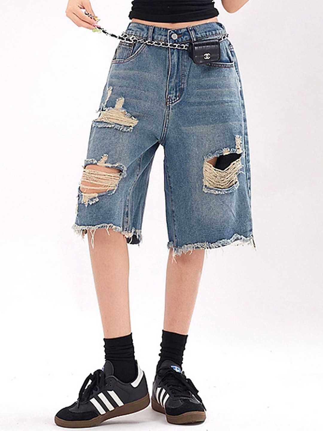 

LULU & SKY Women Loose Fit High-Rise Denim Shorts, Blue