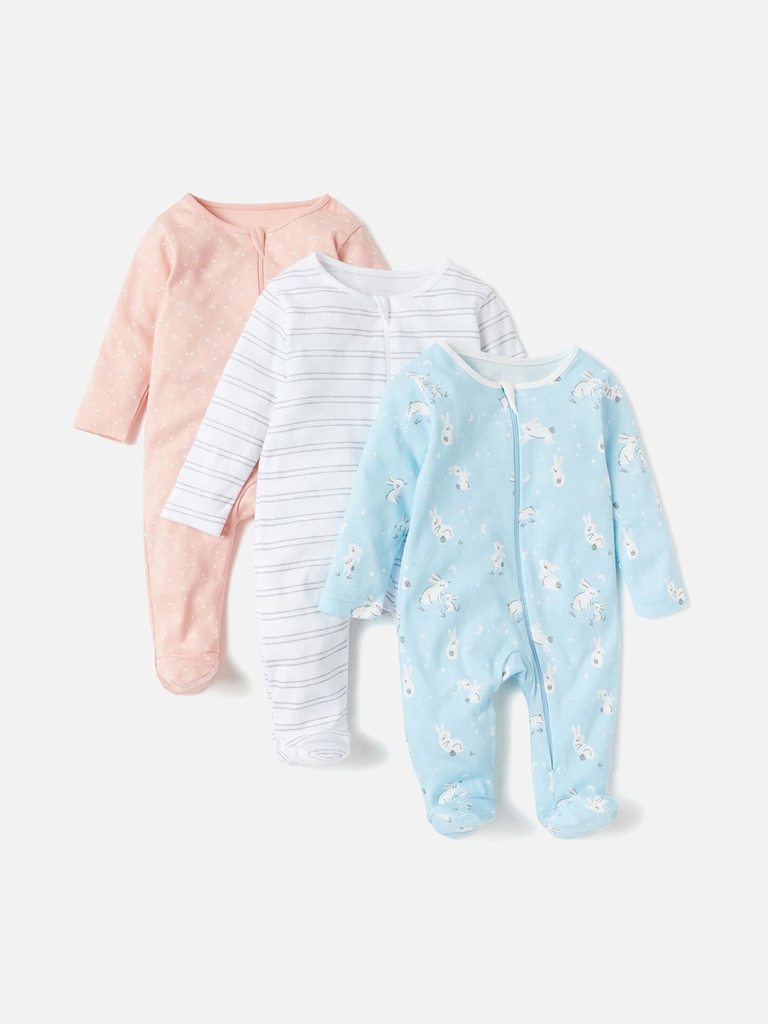

Juniors by Babyshop Girls Pack Of 3 Printed Cotton Sleepsuit, Blue