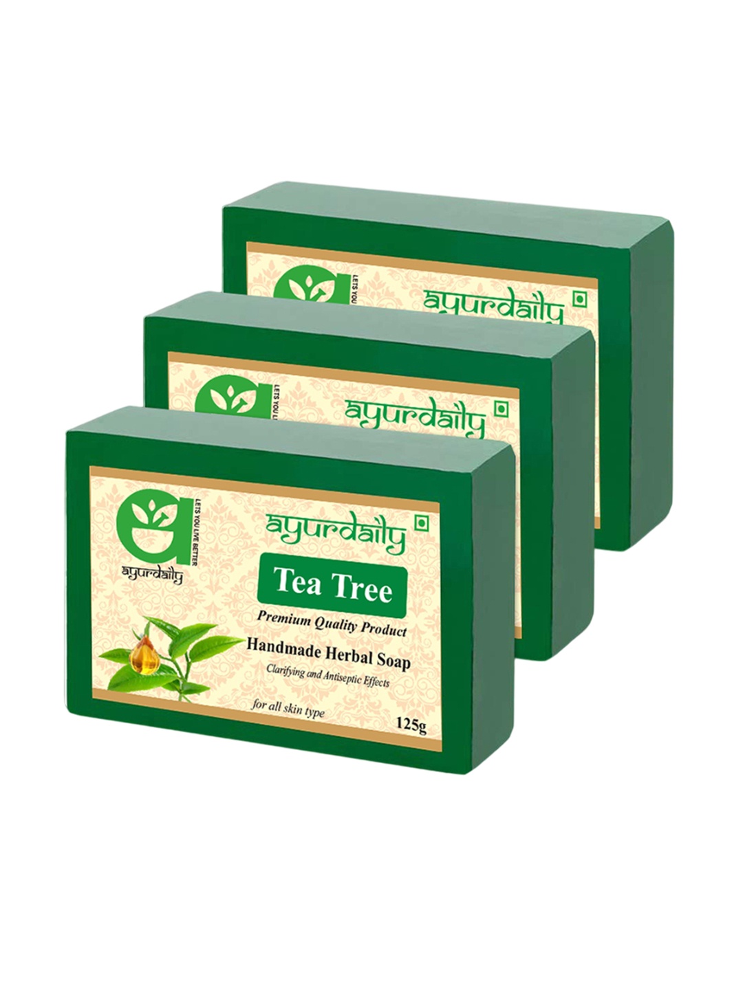 

Ayurdaily Set Of 3 Natural Tea Tree Soaps - 125 g Each, Multi