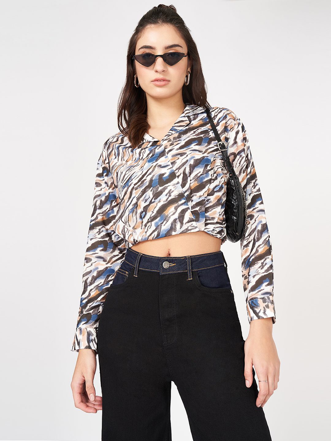 

SF JEANS by Pantaloons Women Animal Printed Wrap Crop Top, White