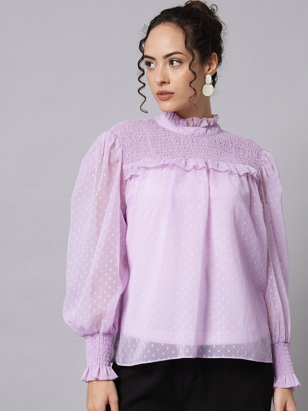 

Beatnik Women Self Design Smocked Empire Top, Purple