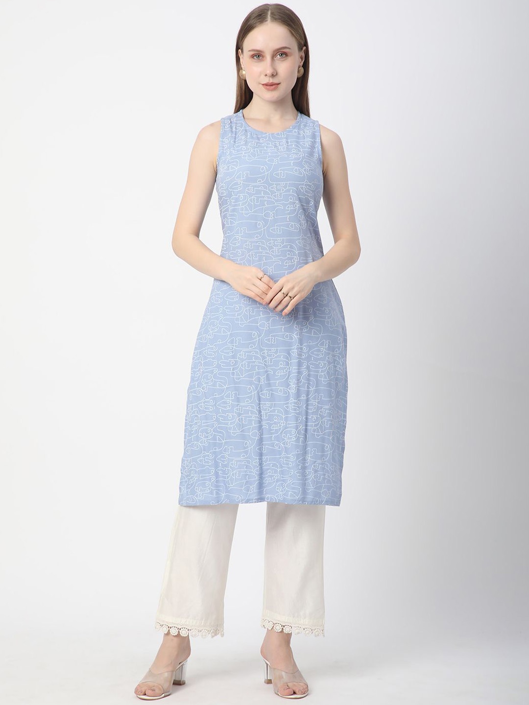 

R&B Abstract Printed Straight Kurta, Blue