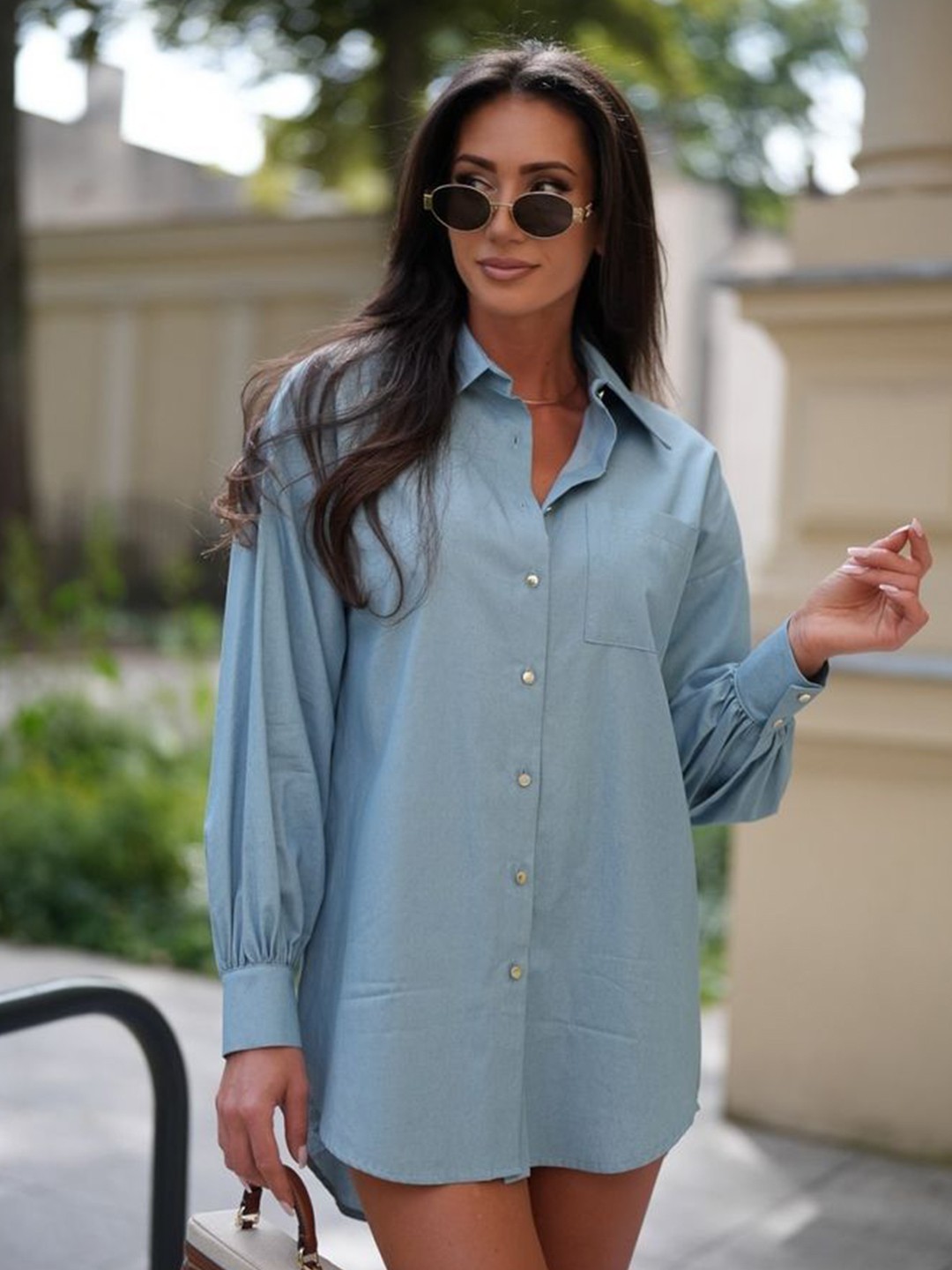 

LULU & SKY Women Spread Collar Solid Casual Shirt, Blue