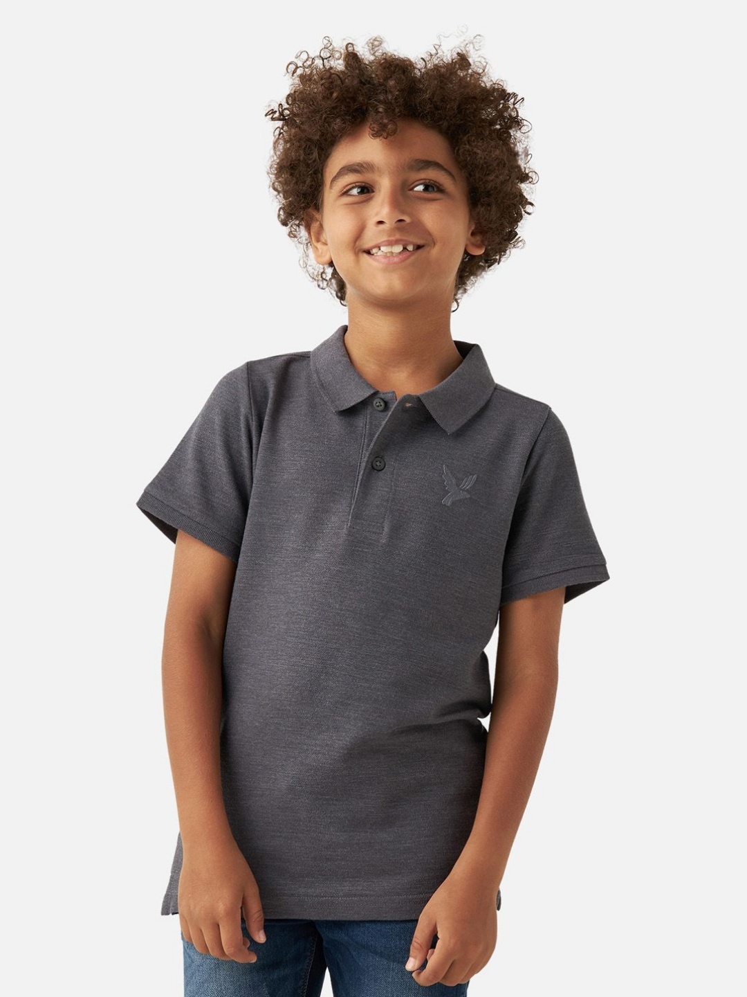 

Juniors by Babyshop Boys Solid Polo Collar Cotton T-shirt, Charcoal