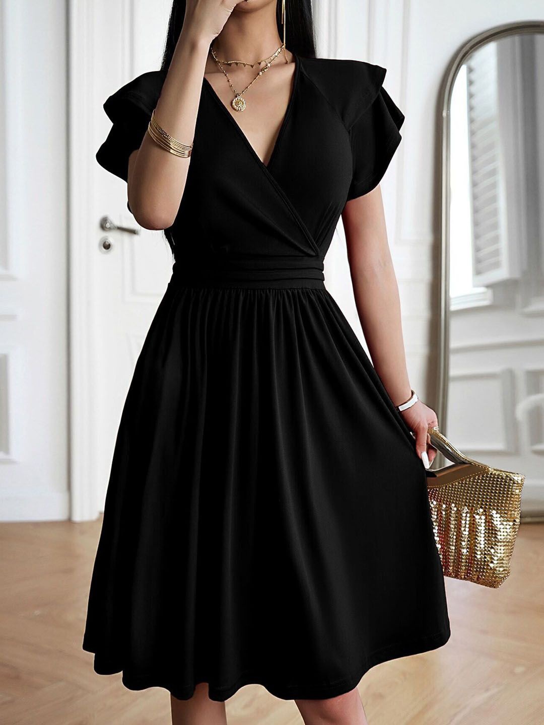 

StyleCast Women V-Neck Wrap Dress, Black