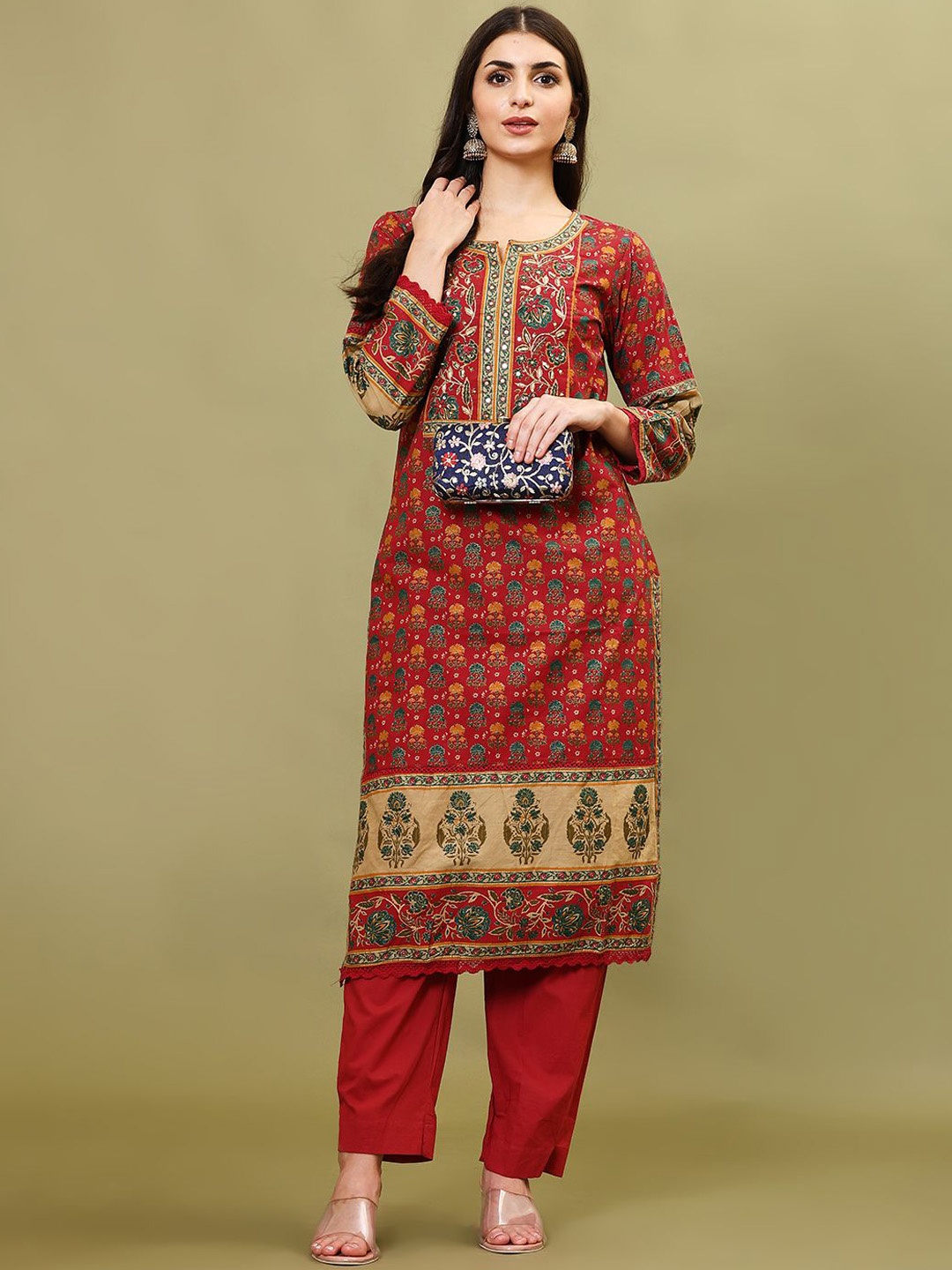 

Meena Bazaar Floral Printed Sequinned Kurta with Trouser, Maroon