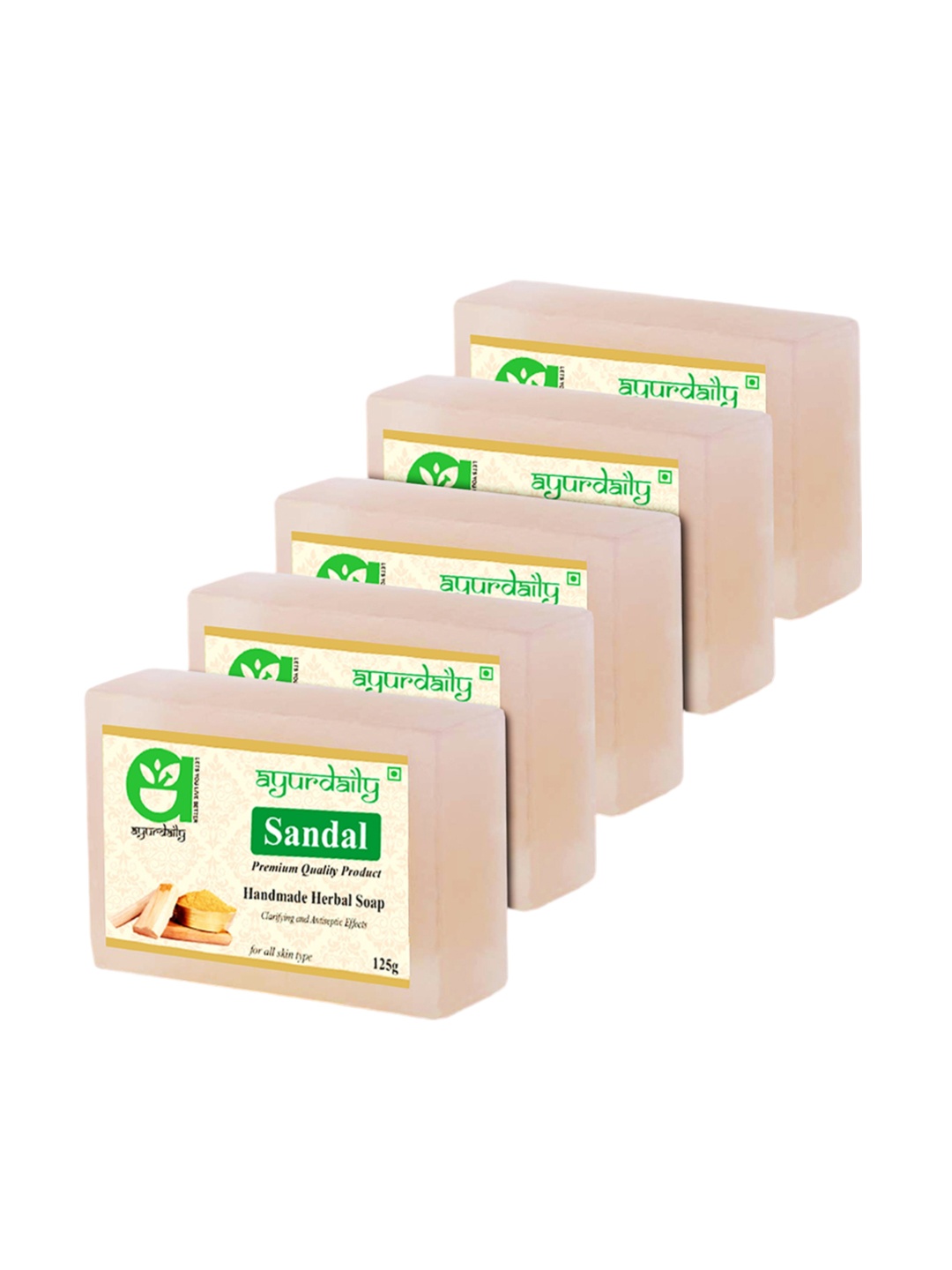 

Ayurdaily Set Of 5 Natural Sandal Bath Soap- 125 g Each, White