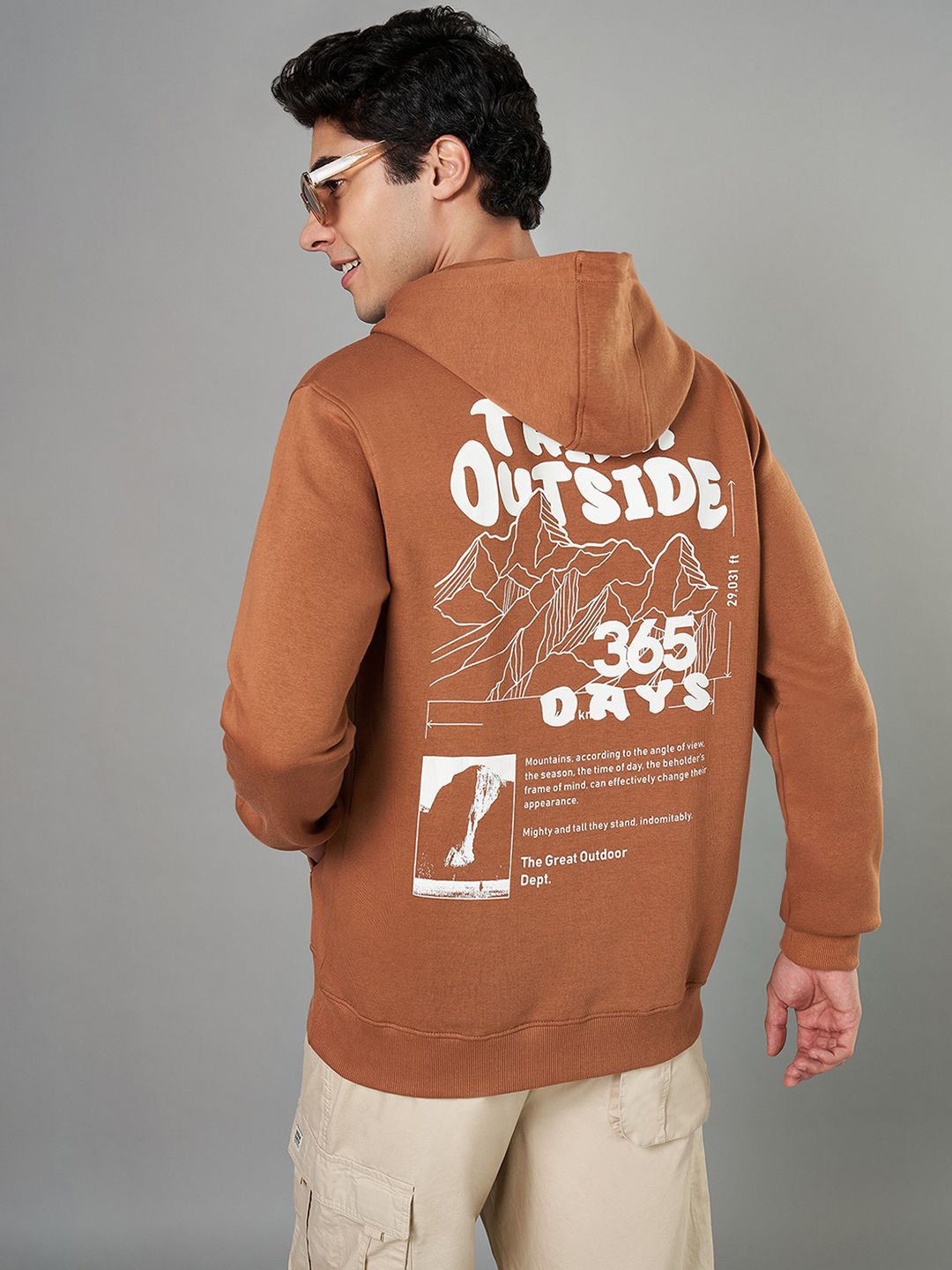 

Urban Ranger by pantaloons Men Cotton Pullover Hooded Neck Sweatshirt, Tan