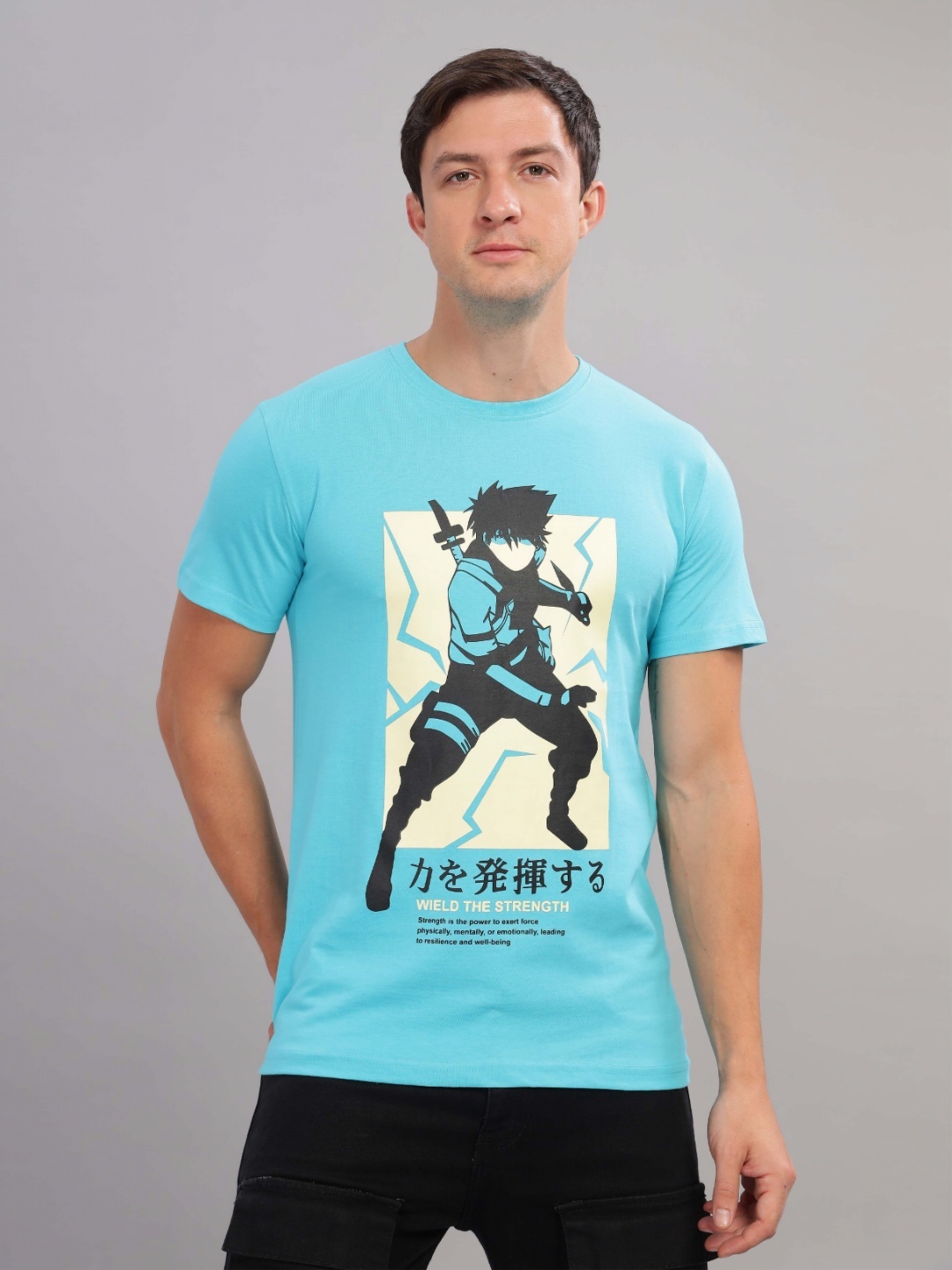 

TOMHIDDLE Men Graphic Printed Round Neck Cotton Naruto T-shirt, Blue
