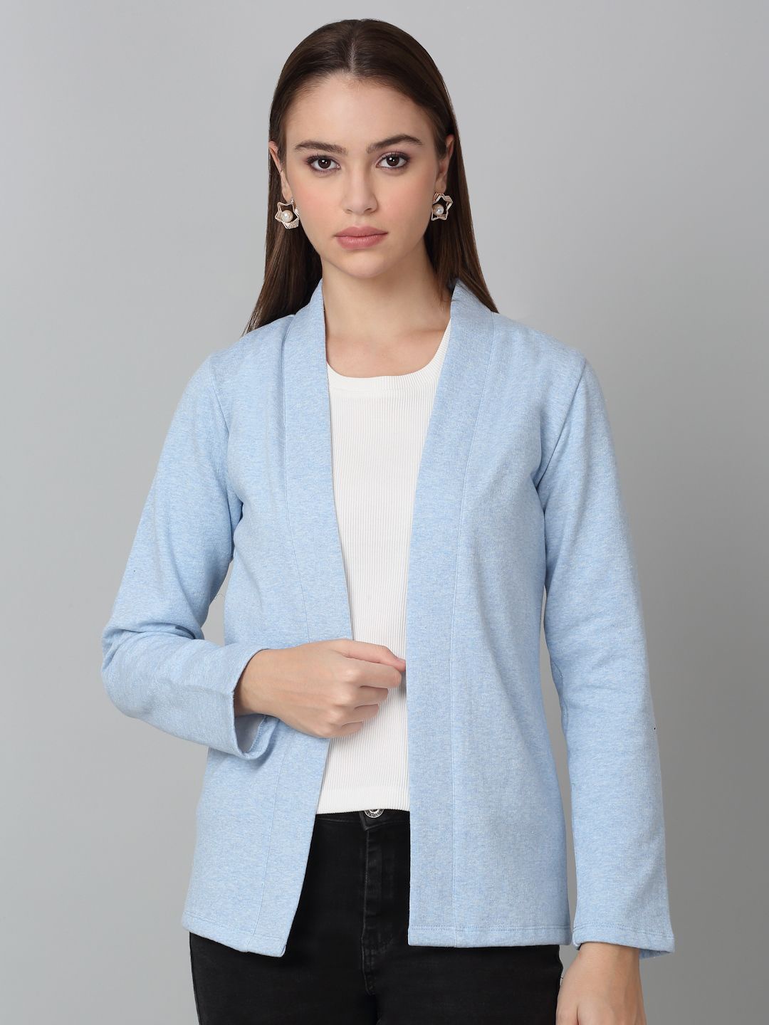

Dressitude Full Sleeves Front Open Cotton Fleece Shrug, Blue