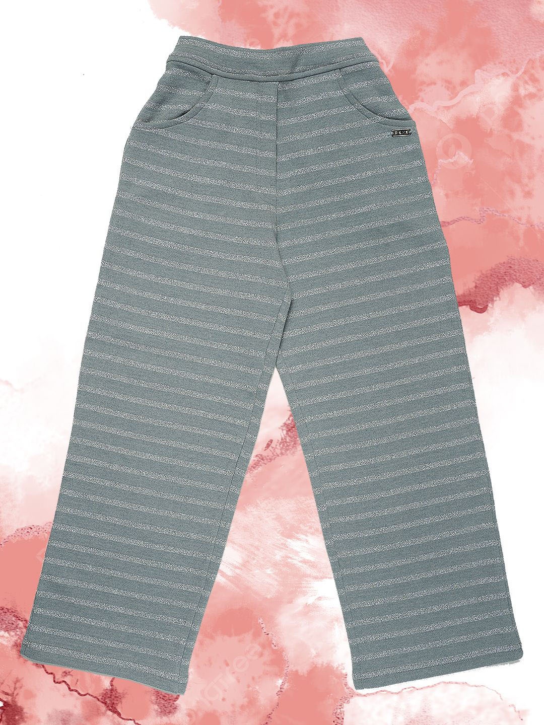 

PAMPOLINA Girls Striped Mid-Rise Regular Trousers, Grey