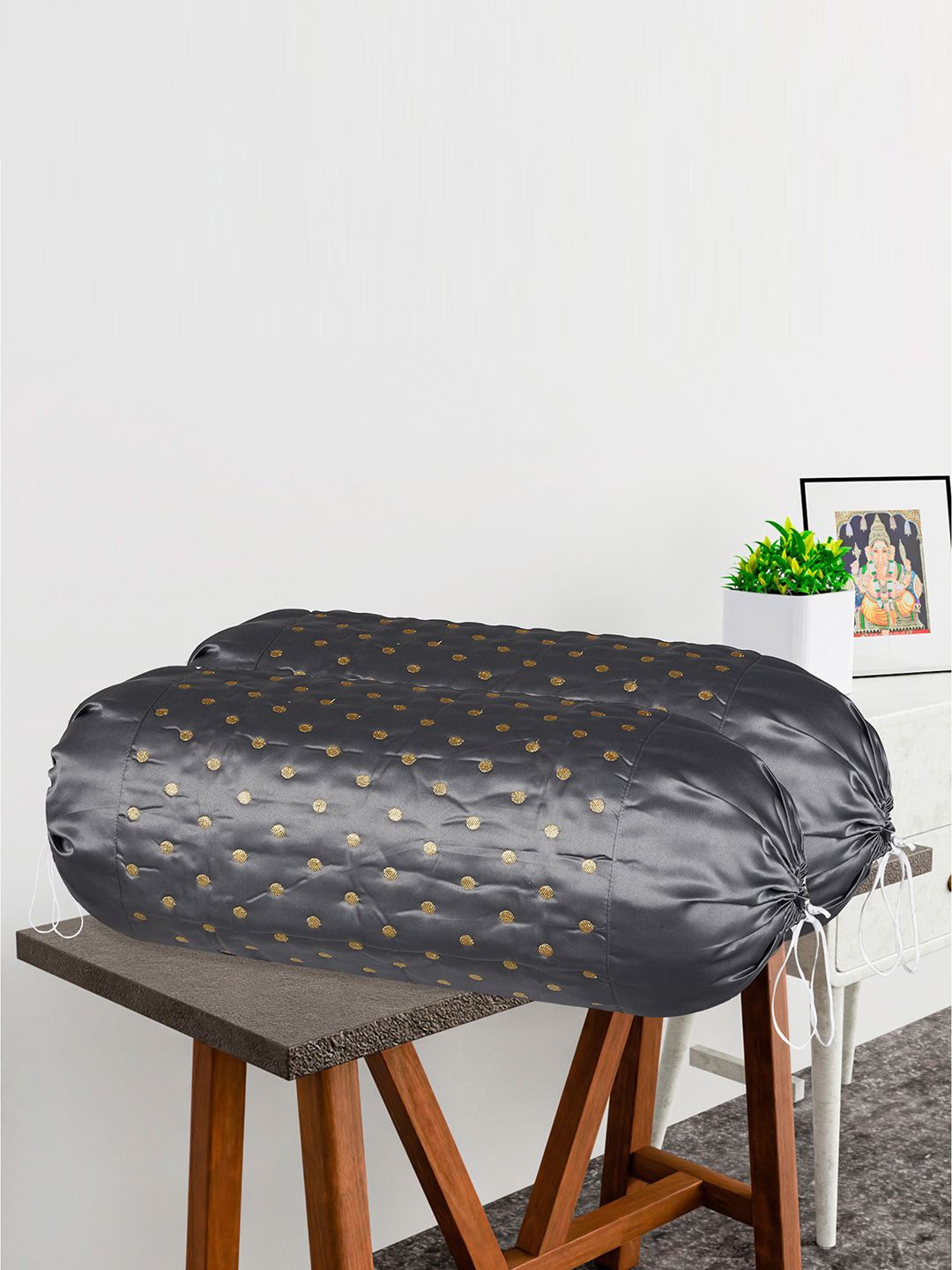 

Kuber Industries Grey & Gold Toned 4 Pieces Polka Dots Woven Design Bolster Covers