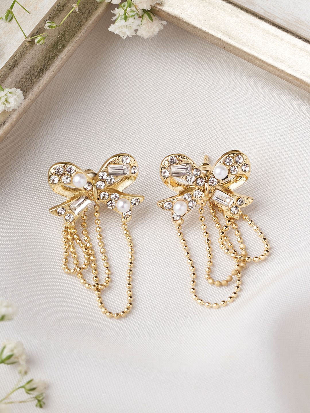 

JOKER & WITCH Gold-Plated Stone Studded Karolina Bow Style Drop Earrings