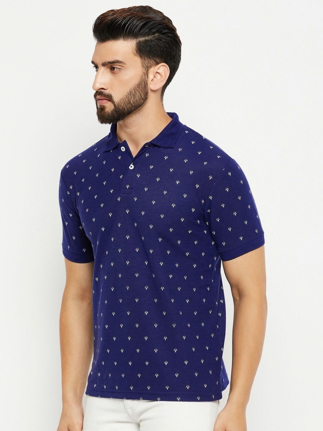 

GET GOLF Men Graphic Printed Polo Collar Cotton T-shirt, Navy blue