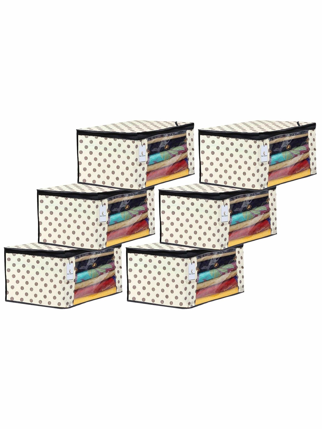 

Kuber Industries Cream-Coloured & Black 6 Pieces Polka Dot Printed Saree Cover Organisers