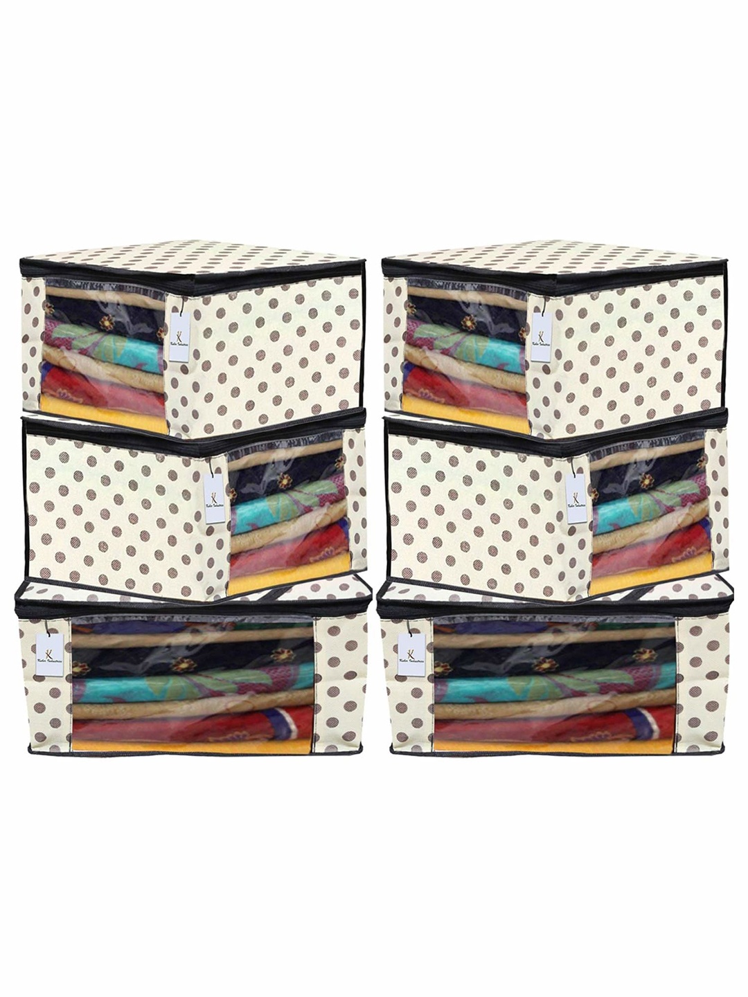 

Kuber Industries Cream-Coloured 6 Pieces Polka Dots Printed Multi-Utility Organisers