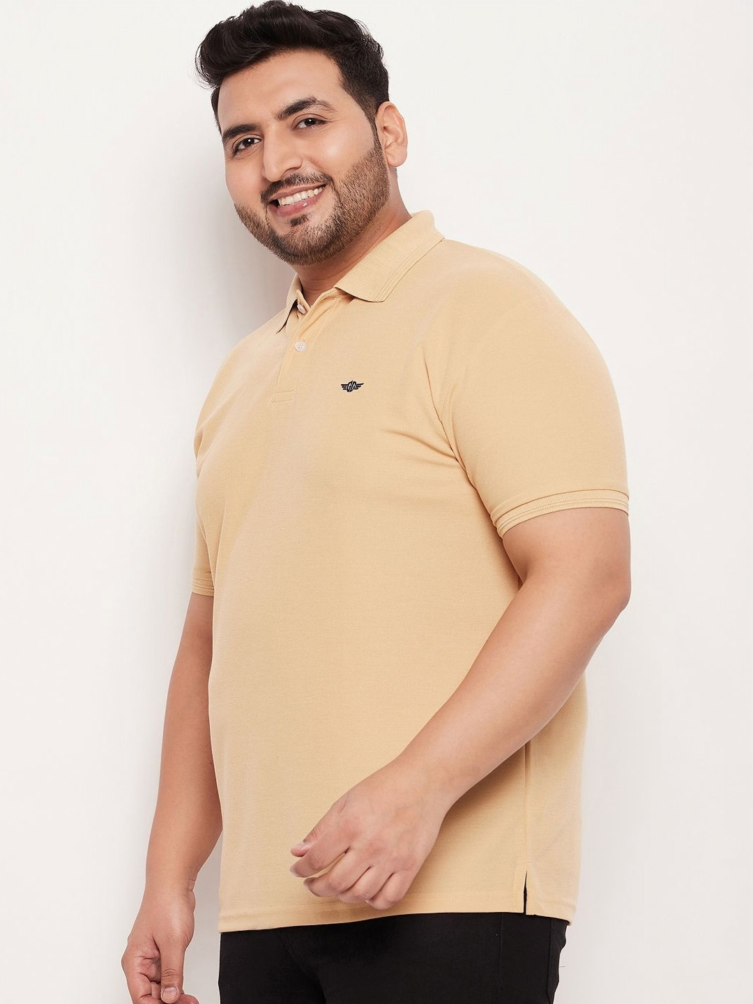 

GET GOLF Men Plus Size Solid Polo Collar Cotton T-shirt, Beige