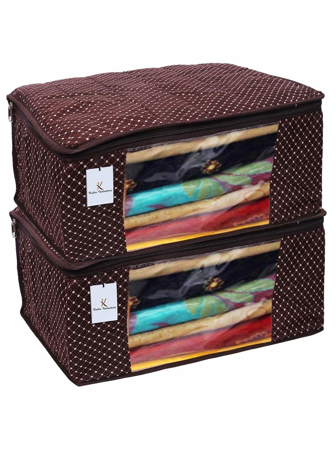 

Kuber Industries Brown 2 Pieces Polka Dot Printed Cotton Drawer Organiser