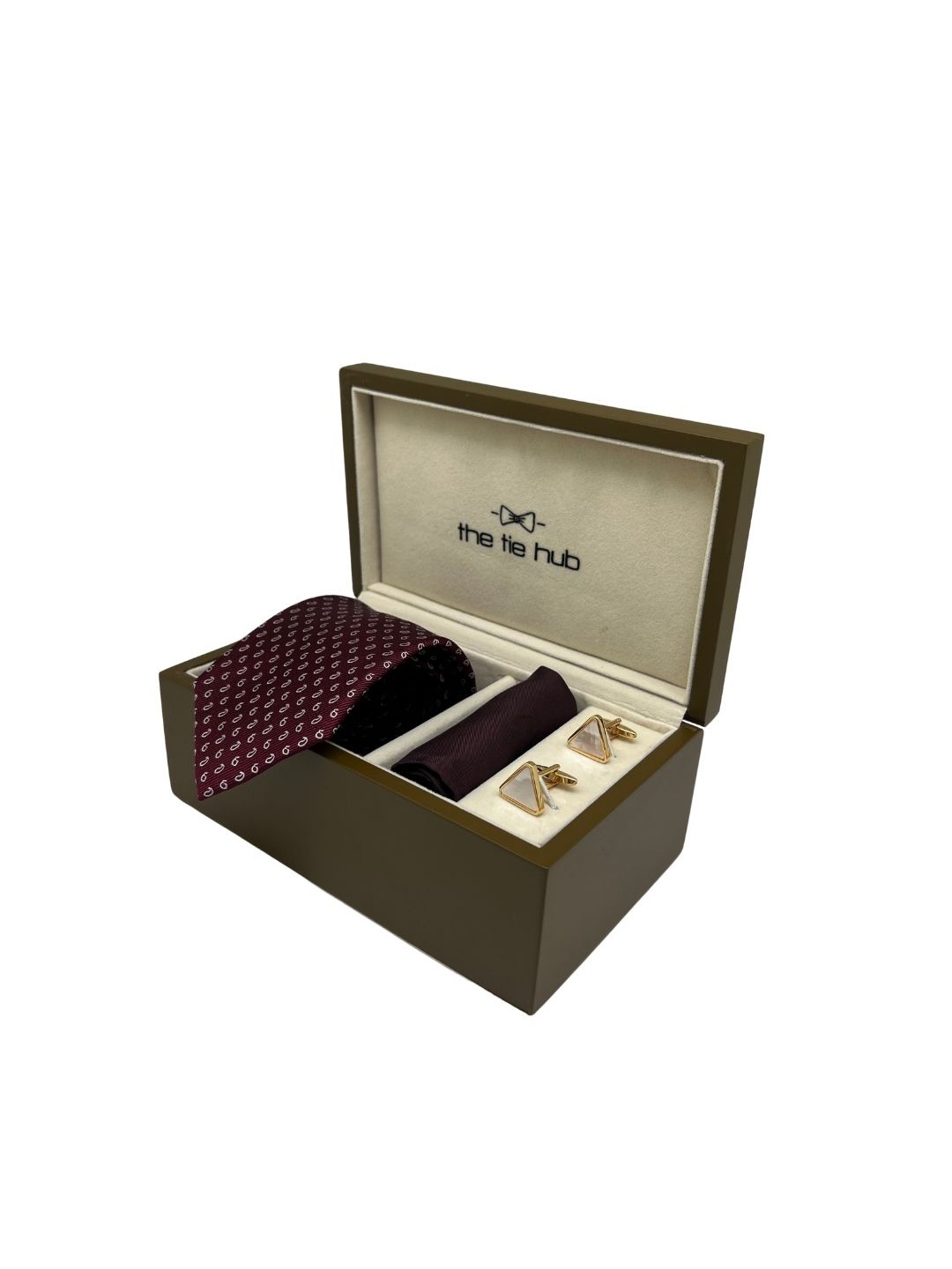 

The Tie Hub Men Accessory Gift Set of Tie, Cufflinks, Pocket Square Comes with a box, Maroon