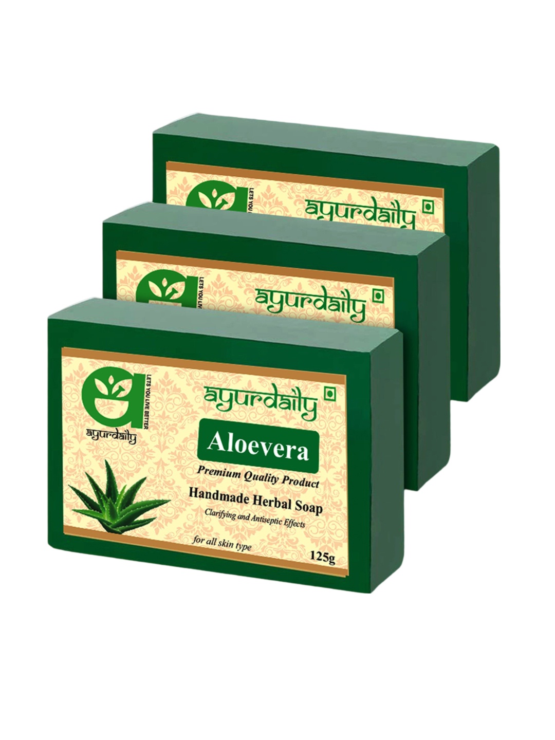 

Ayurdaily Set Of 3 Herbal Aloevera Pure Glycerin Soaps - 125 g Each, Green