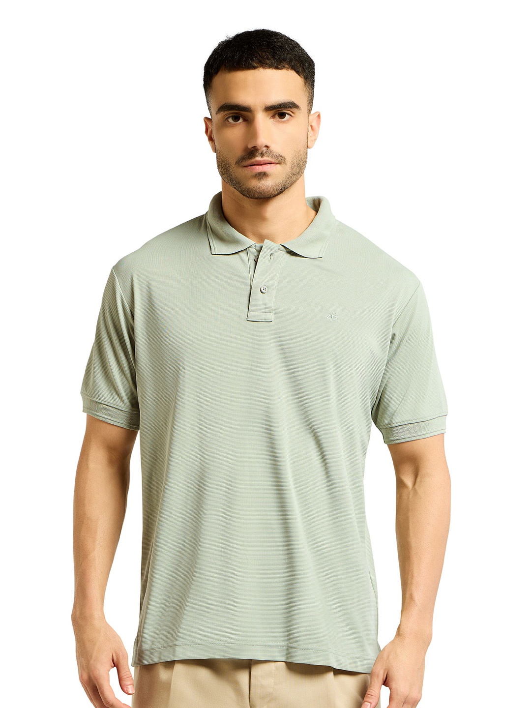 

Beyoung Men Solid Polo Collar Cotton T-shirt, Green