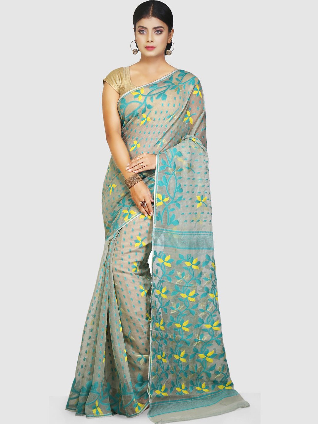

Crochetin Woven Design Jamdani Saree, Beige