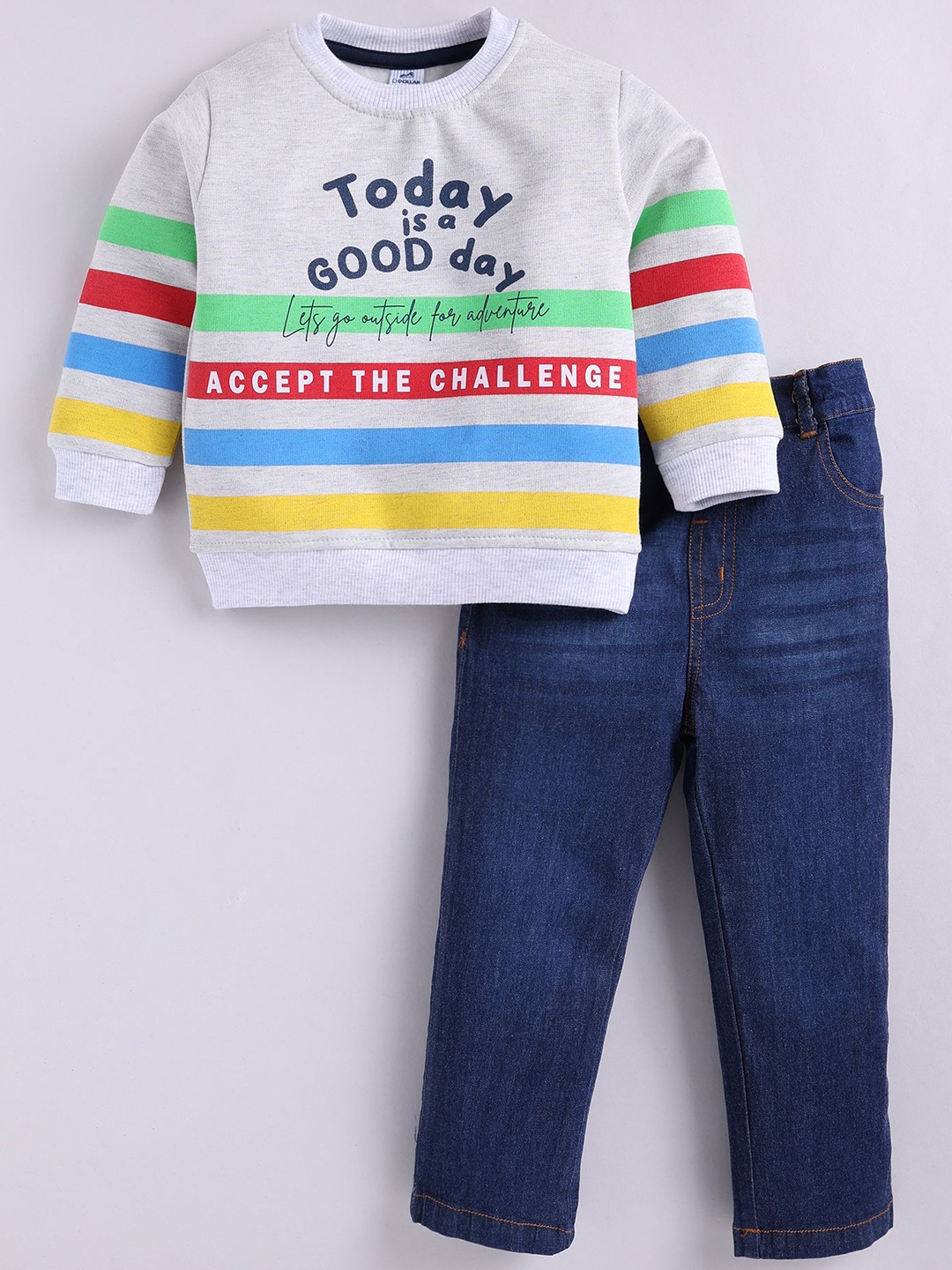 

Dollar Boys Printed Round Neck Long Sleeves Sweatshirt With Trouser, Grey