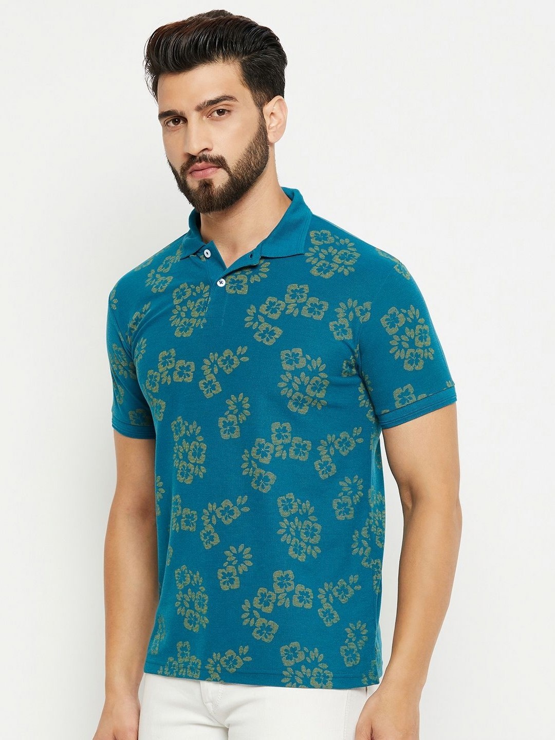 

GET GOLF Men Graphic Printed Polo Collar Cotton T-shirt, Teal