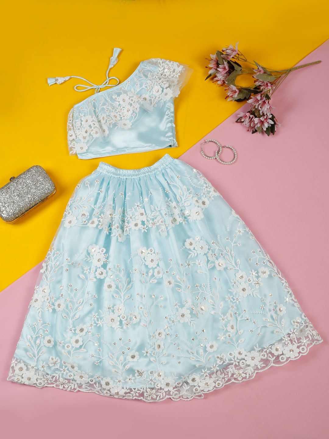 

SAKA DESIGNS Girls Embroidered Ready to Wear Lehenga & Choli, Blue