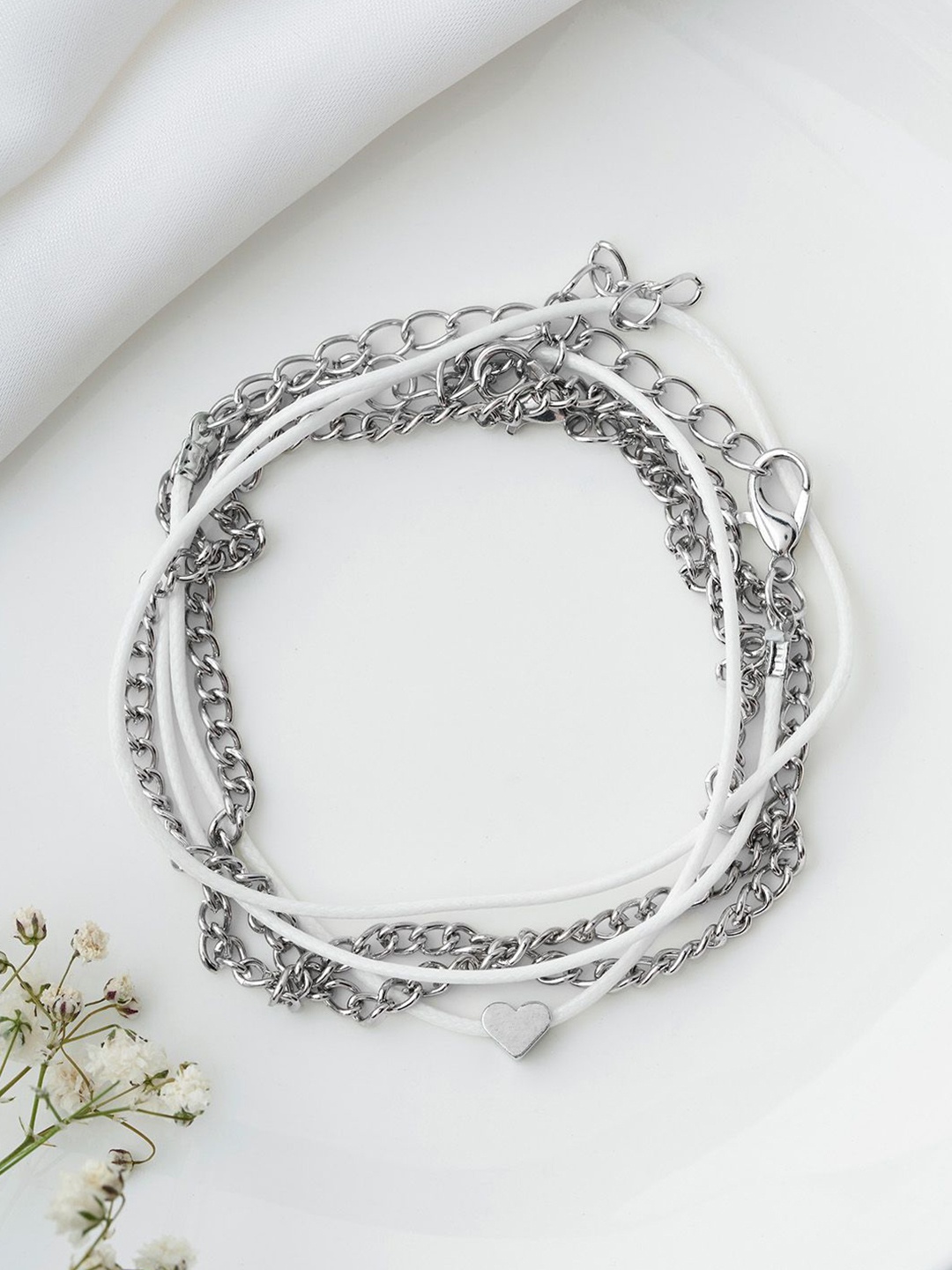 

JOKER & WITCH Set Of 2 Silver-Plated Stone Studded & Beaded Anklets