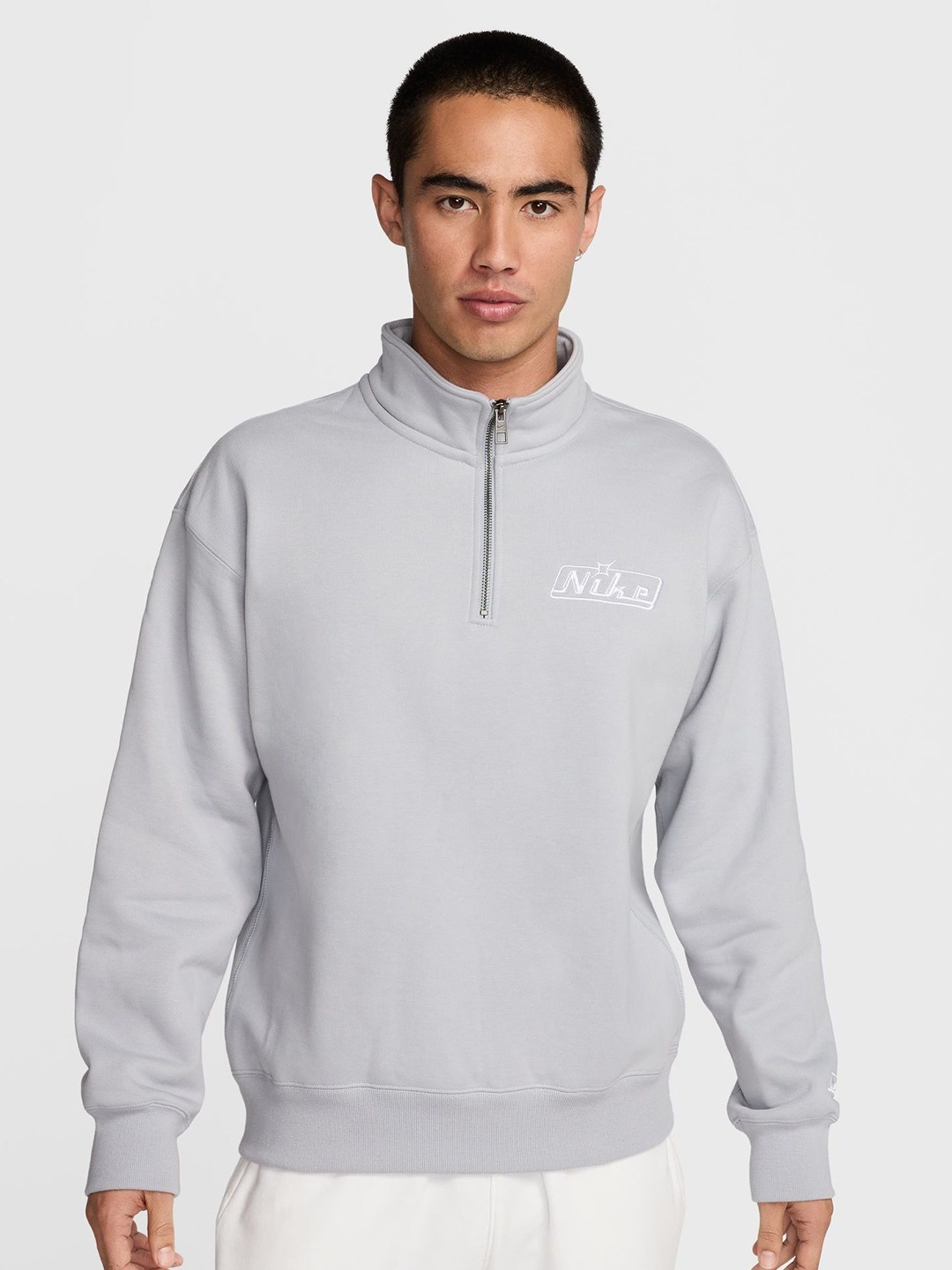 

Nike Men Brand Logo Printed Mock Collar Sweatshirt, Grey