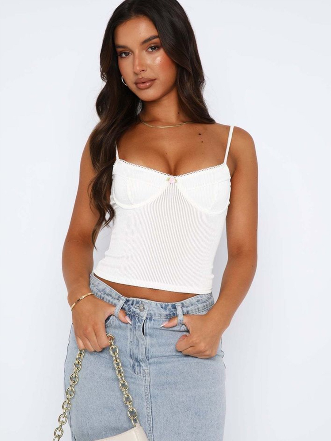 

LULU & SKY Shoulder Straps Crop Top, White
