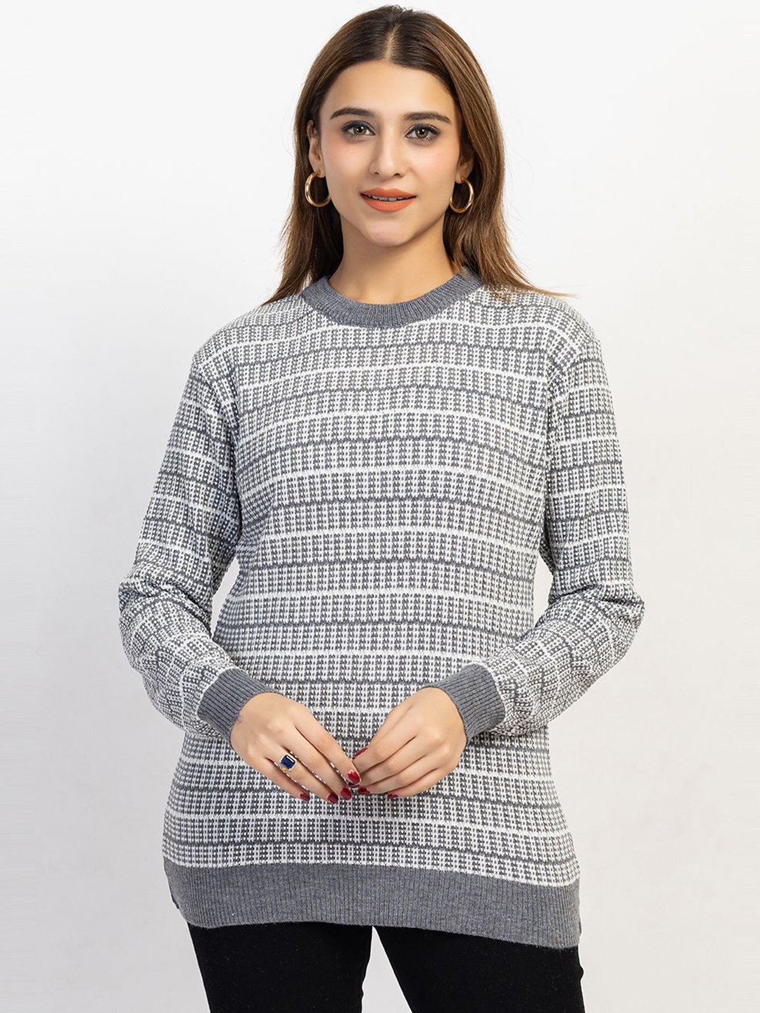 

LEZA Women Striped Pullover Sweaters, Grey