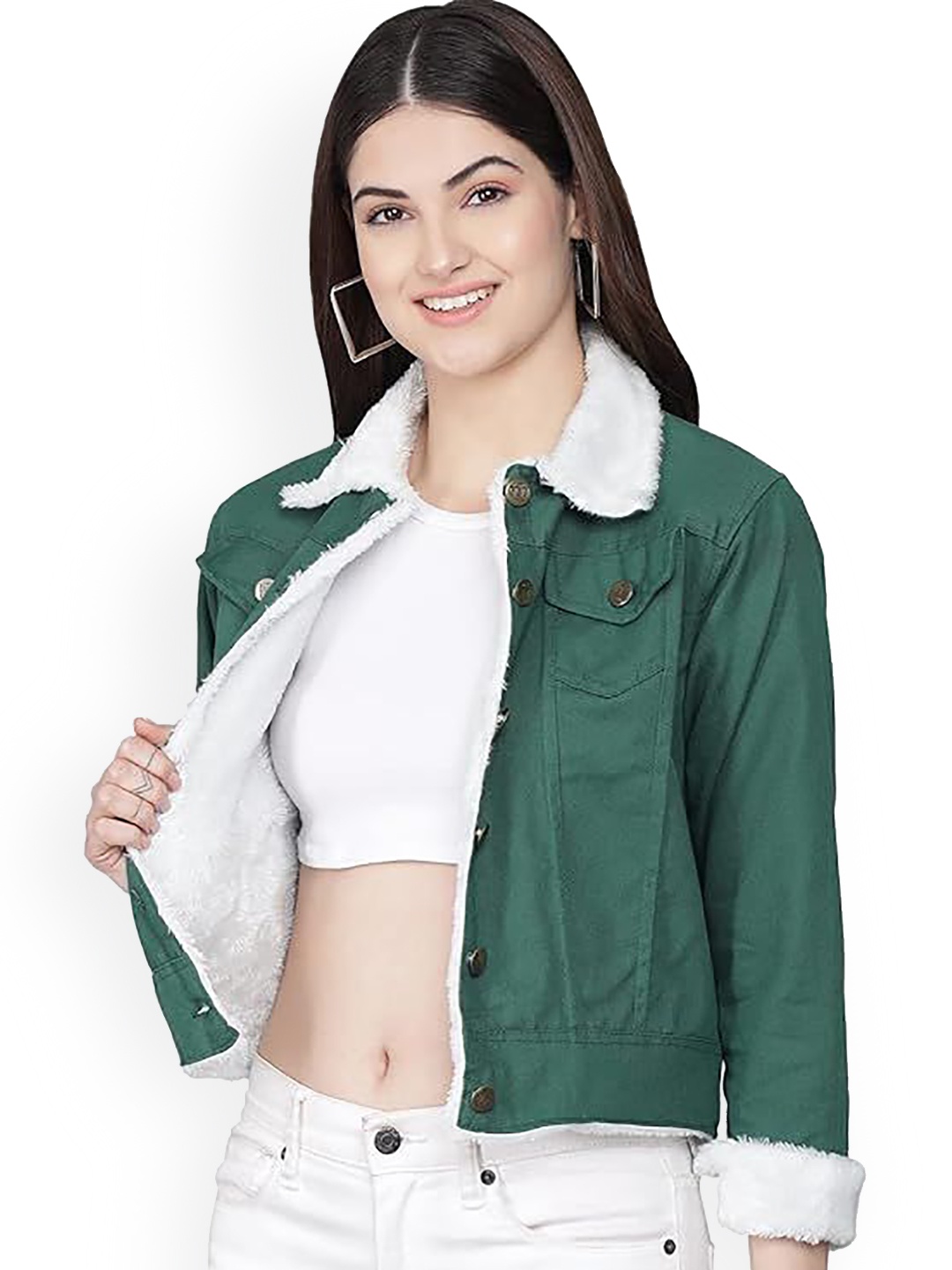 

Funday Fashion Women Spread Collar Solid Cotton Casual Open Front Jacket, Green