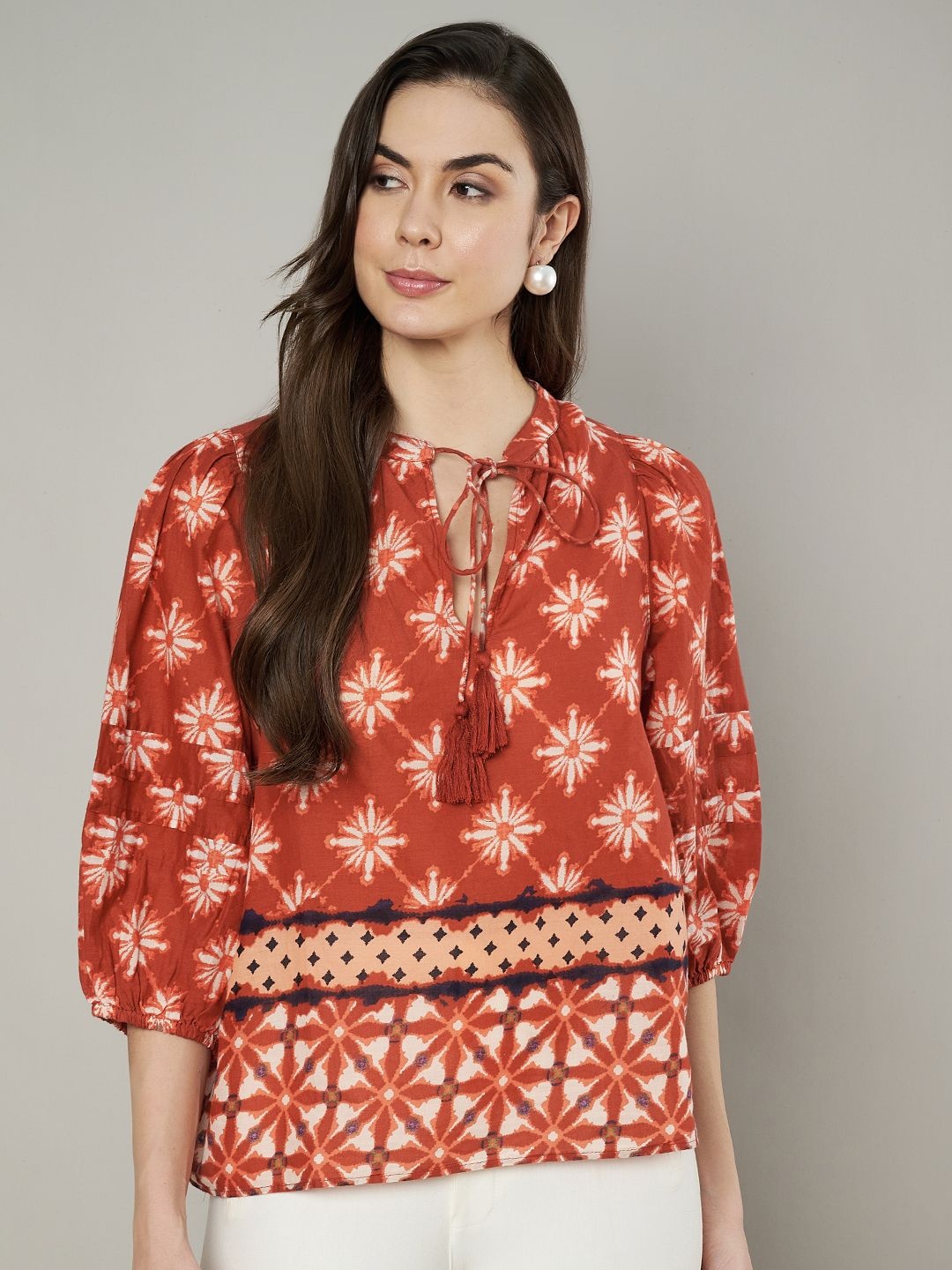 

Amagyaa Women Pure Cotton Ethnic Motifs Printed Top, Red